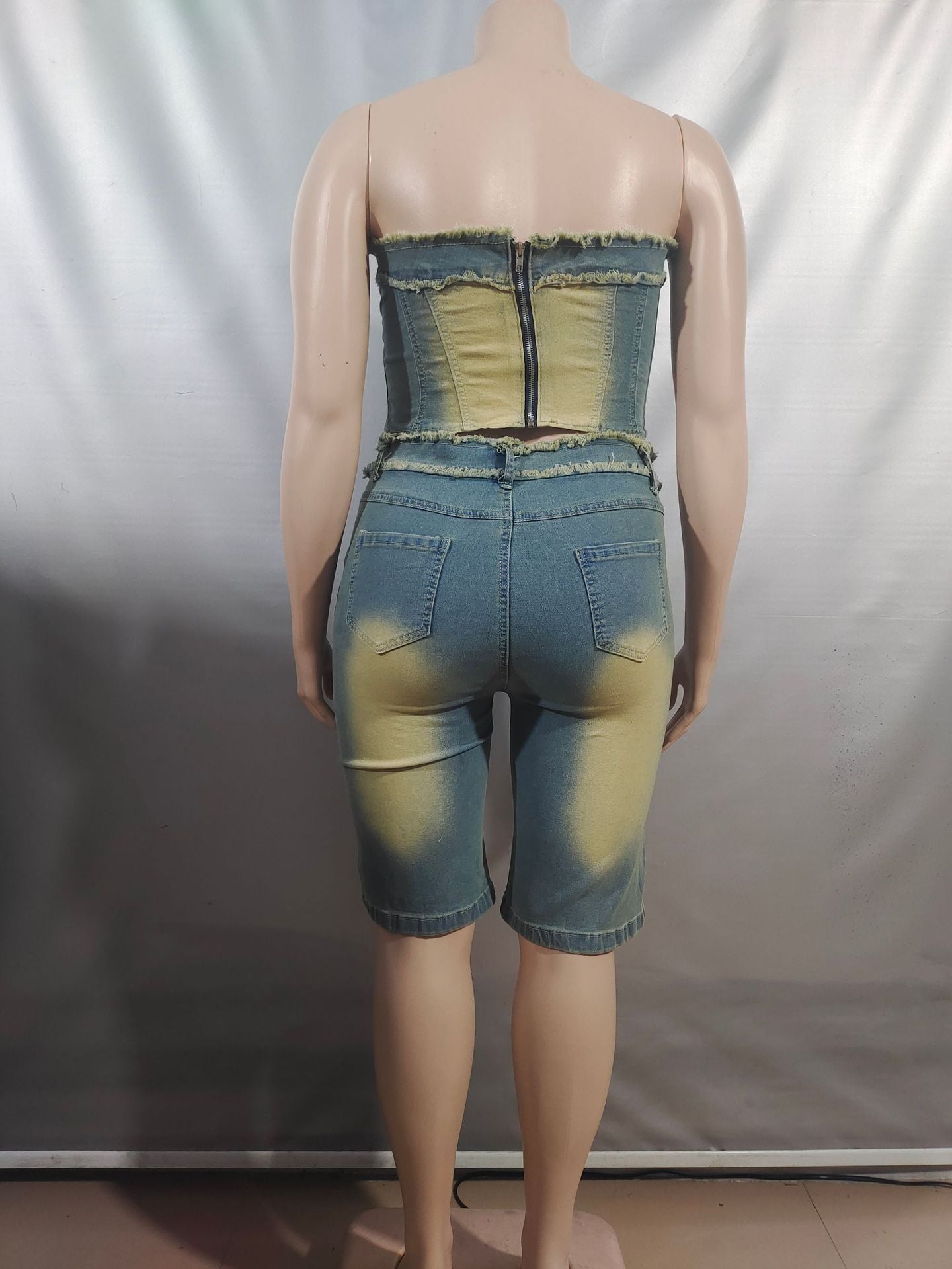 Women Denim Top Denim shorts two-piece set 6