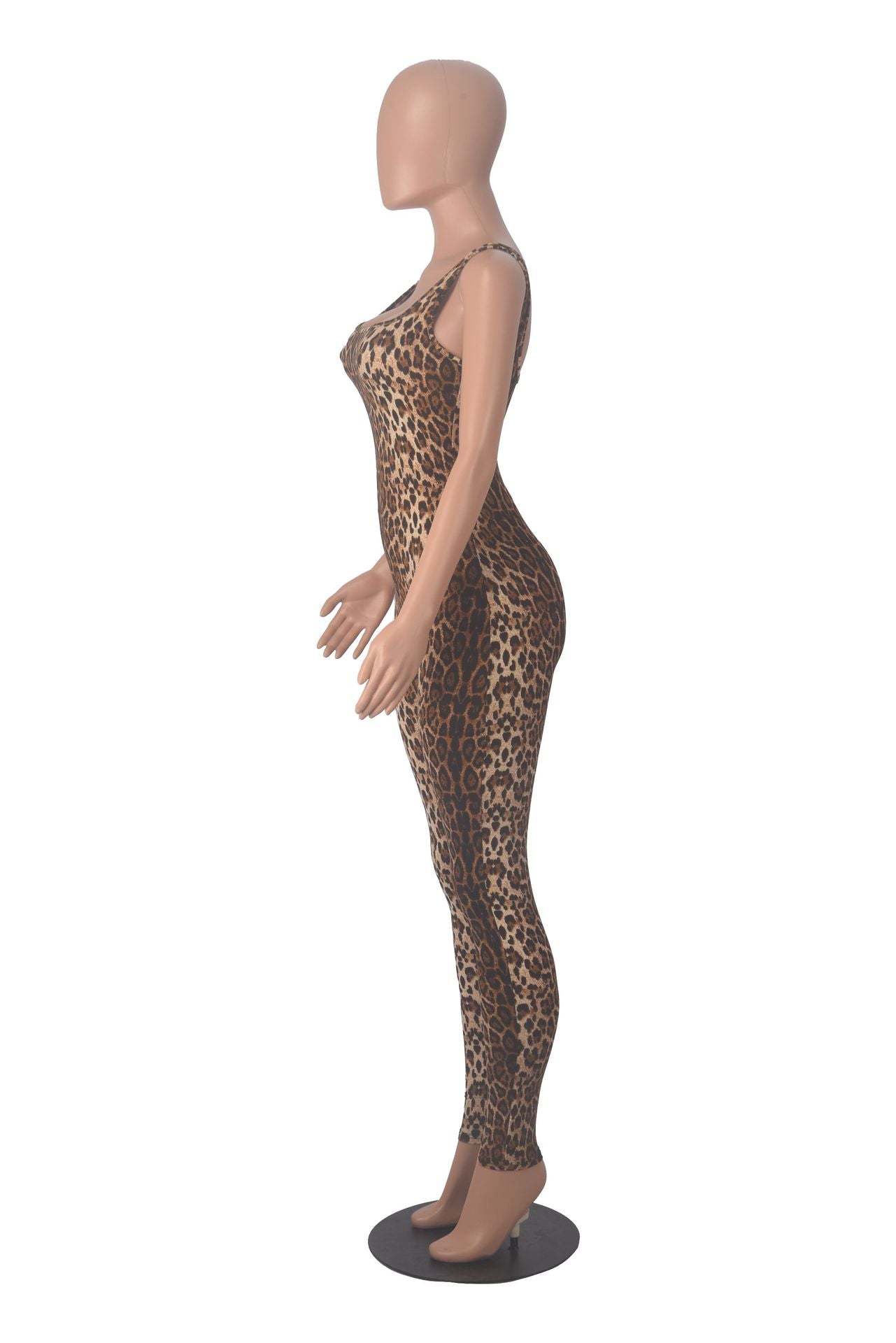 Women's Printed Sleeveless Ribbed Square Neck Low Back Slim Fit Jumpsuit 18