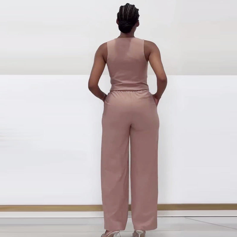 Women sleeveless vest wide-leg pants two-piece set 6