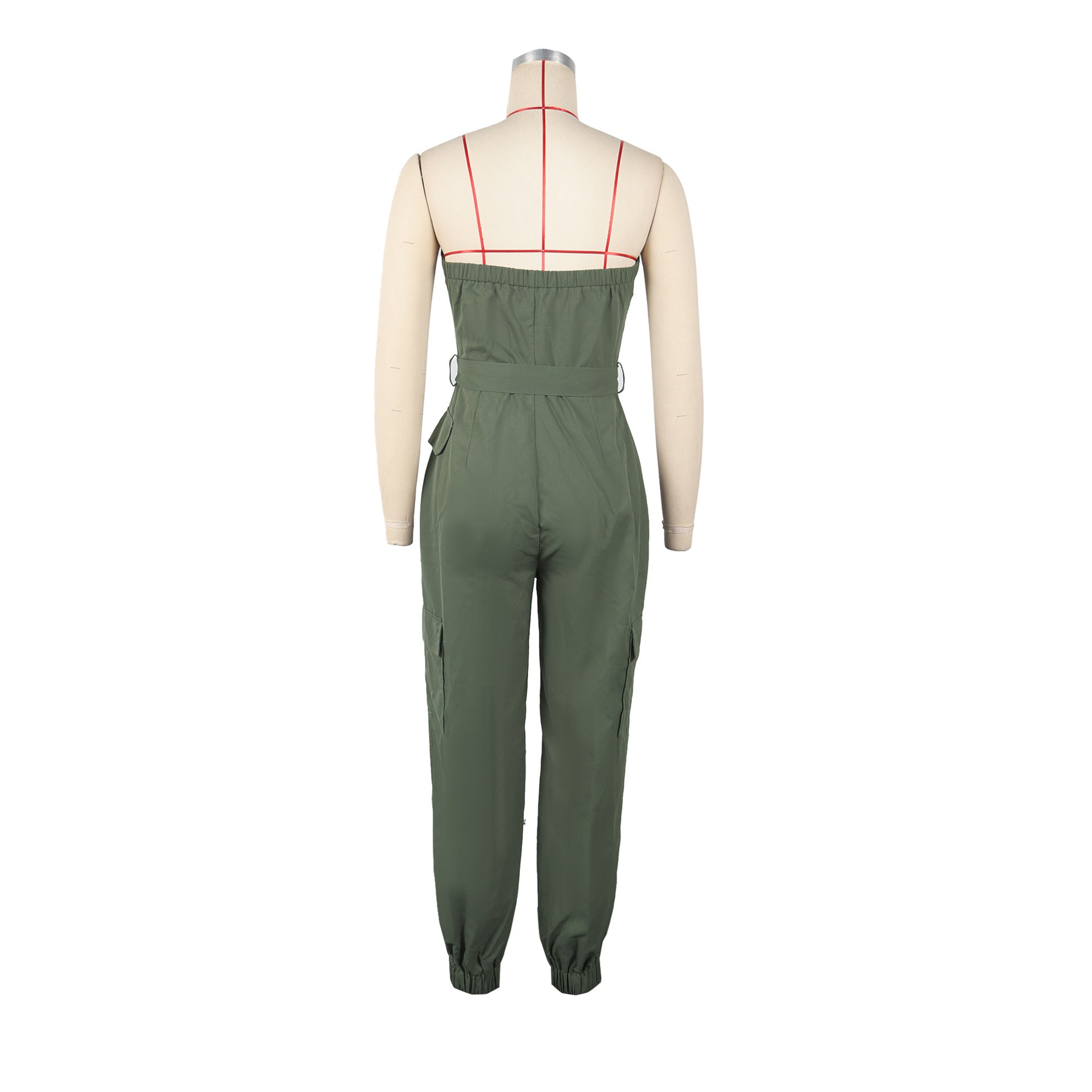 Casual Career Solid Color Multi-Pocket Strapless Cargo Jumpsuit 10