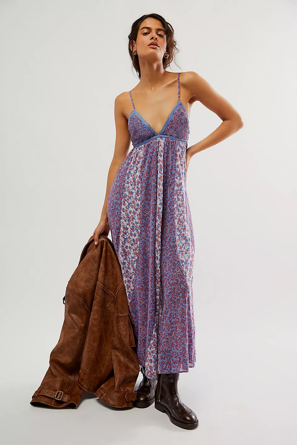 Women bohemian v-neck printed floral sexy dress