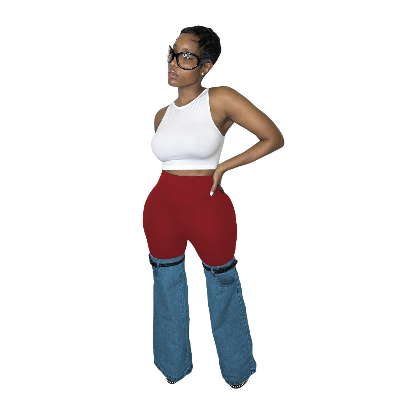 Women Stretch Denim Bell Bottom Pants 5