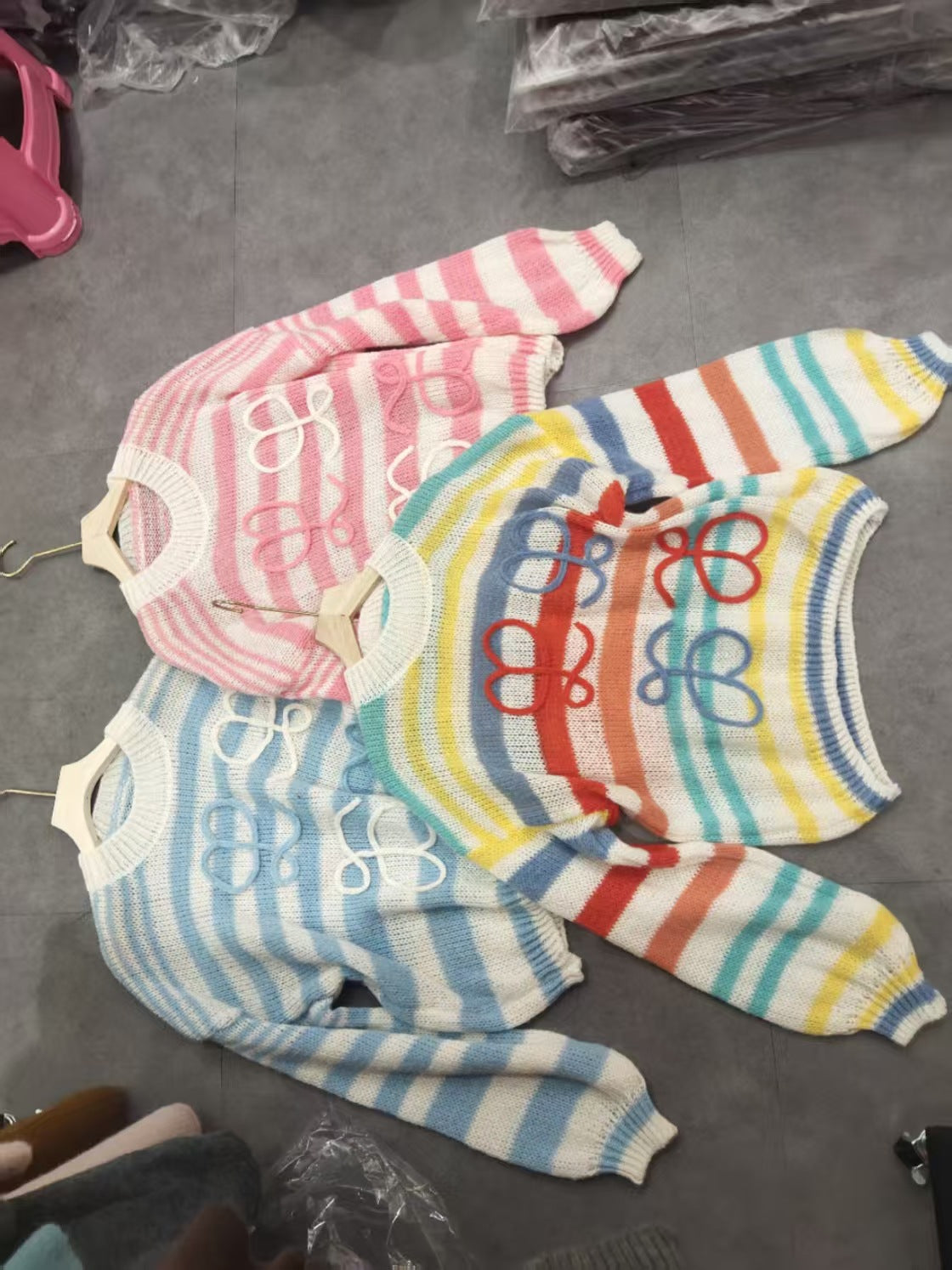 Women's Spring Rainbow Color Block Striped Sweater Loose Knit Pullover Top 5