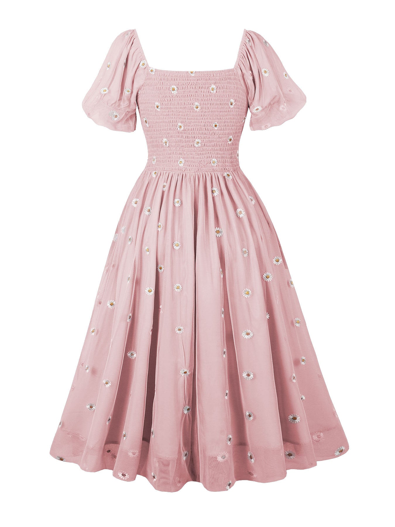 Women Casual Embroidered Square Neck Sunflower French Dress 21