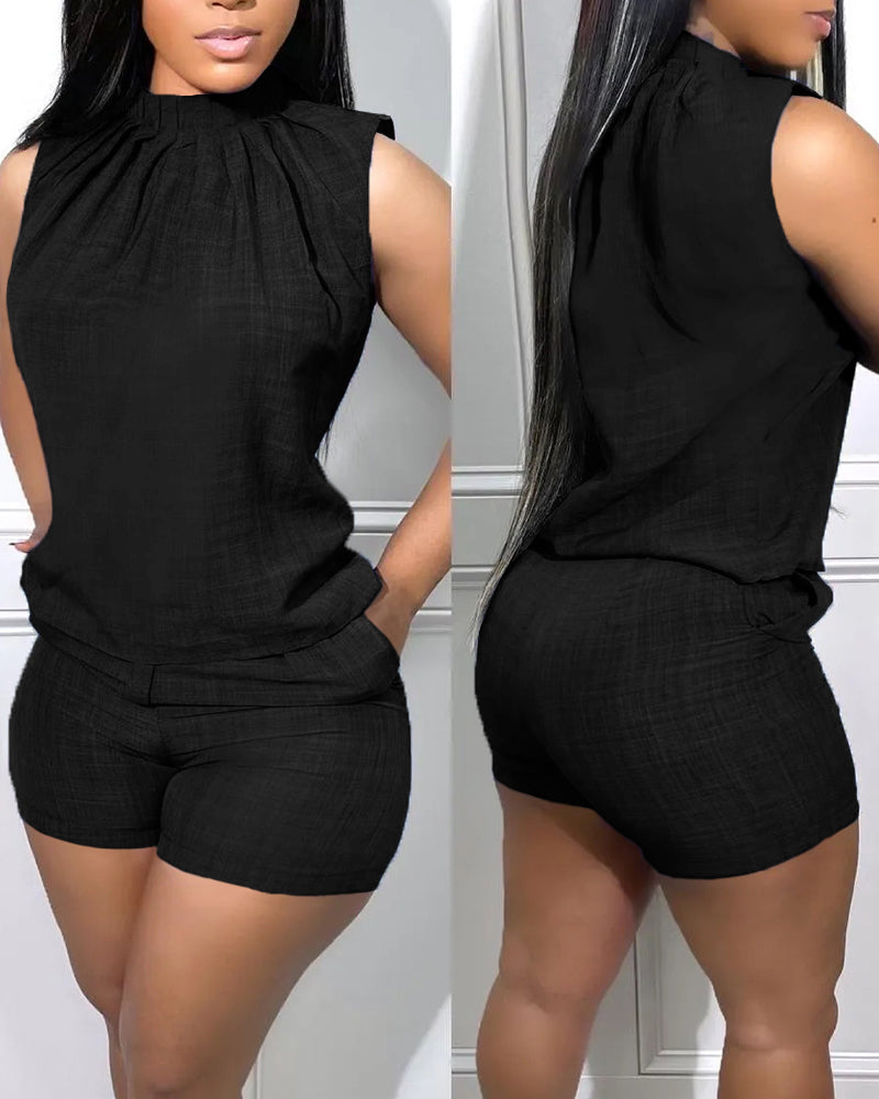 Women Casual Tank Top + Shorts Two-Piece Set