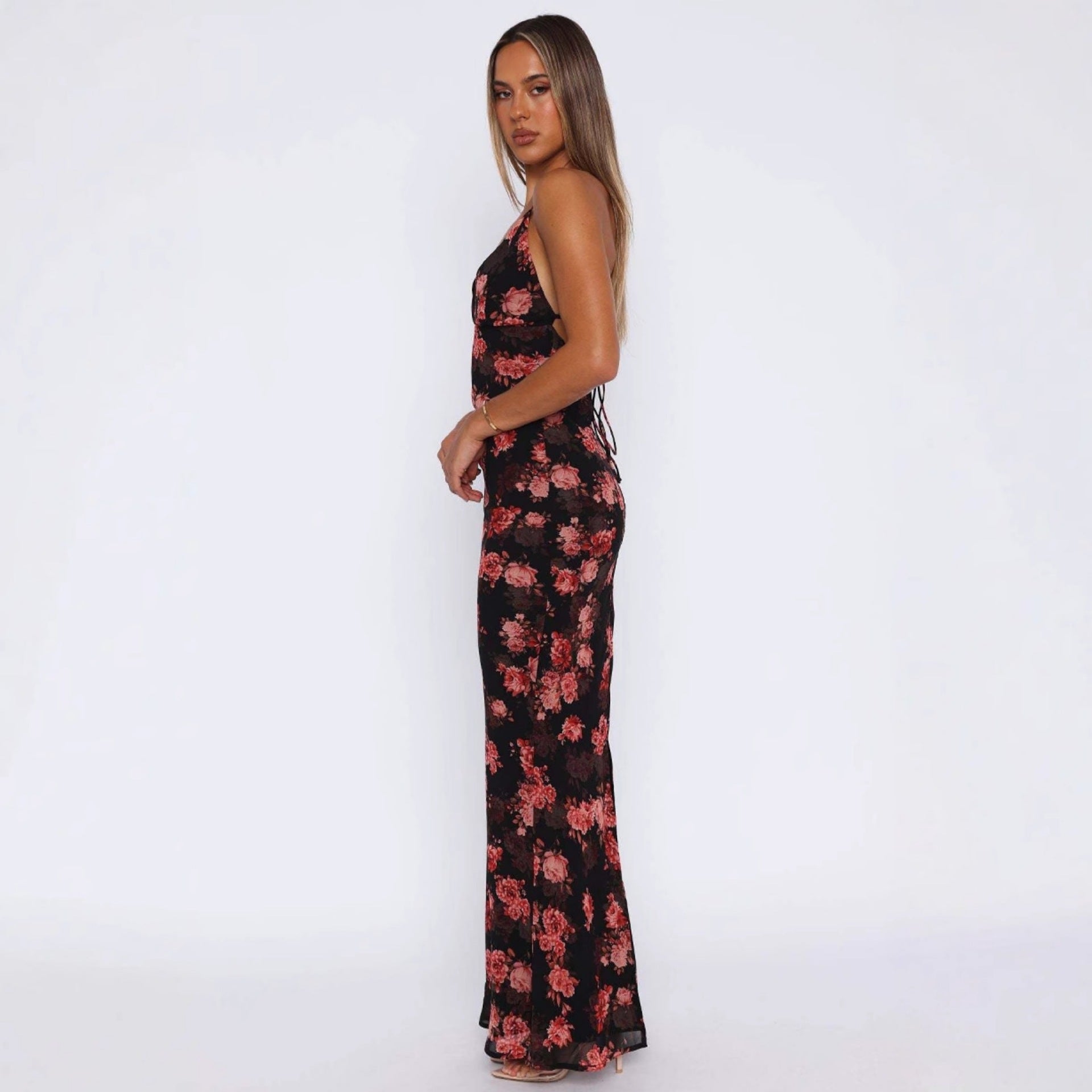 Summer Women's Fashion Floral Low-Cut Tight Fitting Slim Waist Strap Dress 4