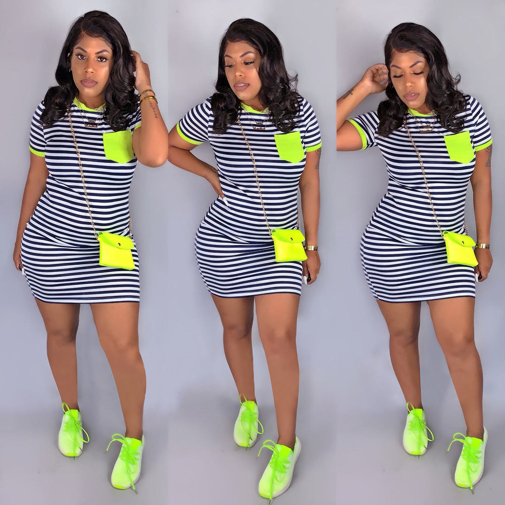 Summer Striped Print Pocket Dress 4