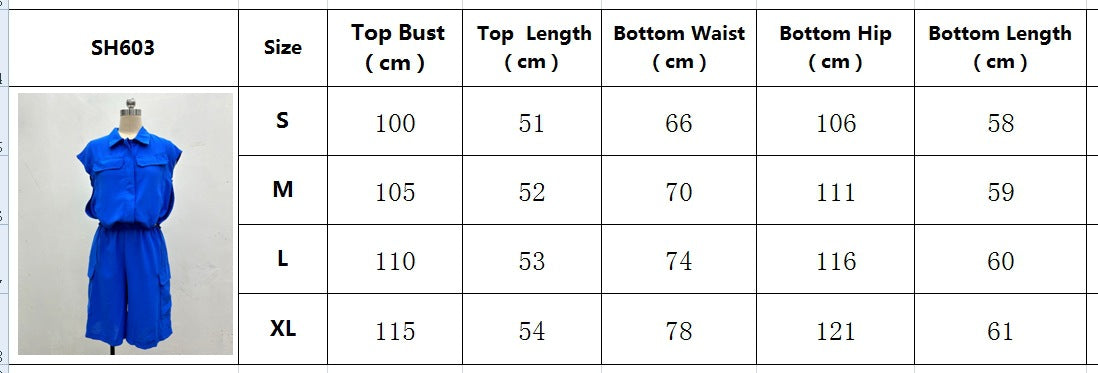 Summer Fashion Casual Women's Solid Color Shirt Shorts Two-Piece Suit 18