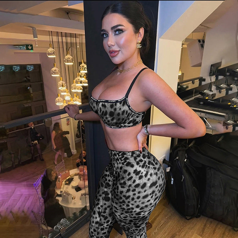 Women sexy leopard print Top and Two-piece trousers 3