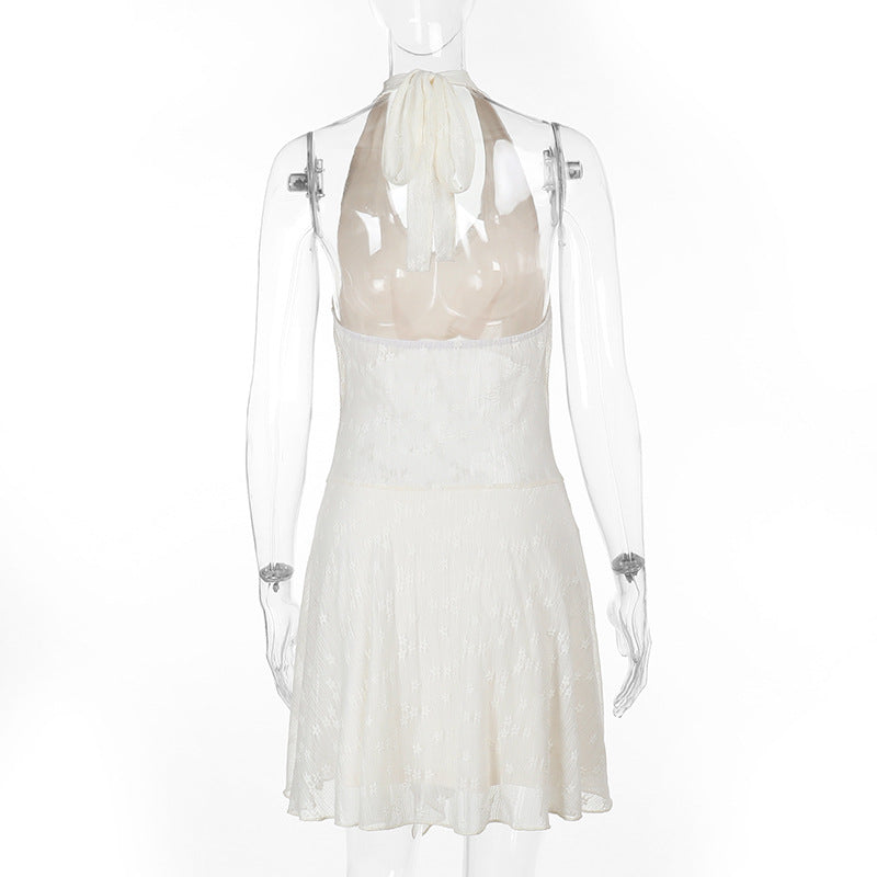 Women sexy halter neck lace patchwork Dress 6