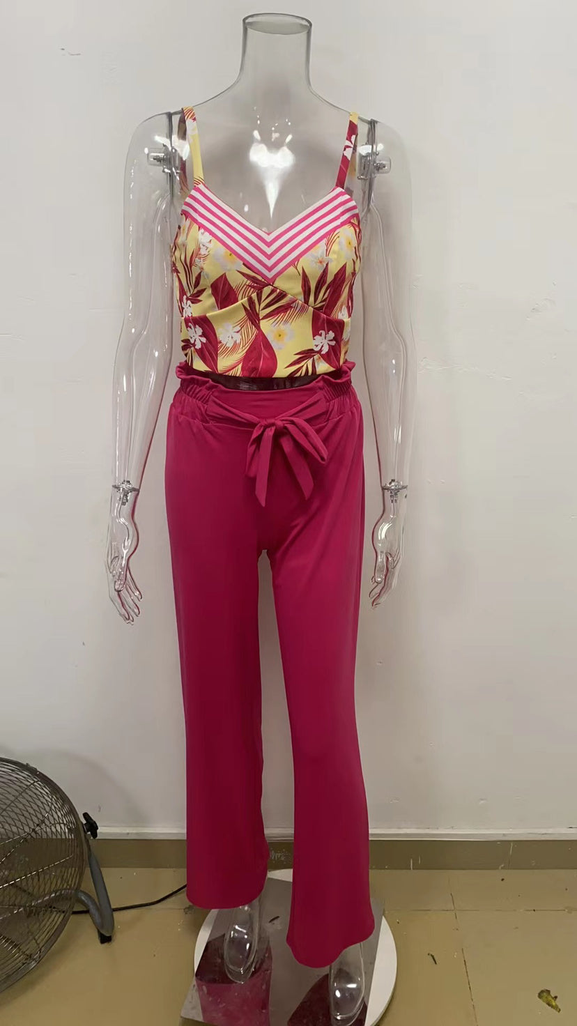 Women Spring Summer Fashion Print Top and Pant Two-Piece Set 12