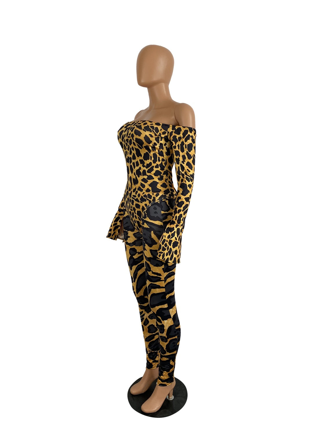 Women Long Sleeve Printed Bodysuit and Pant Two-piece Set 28