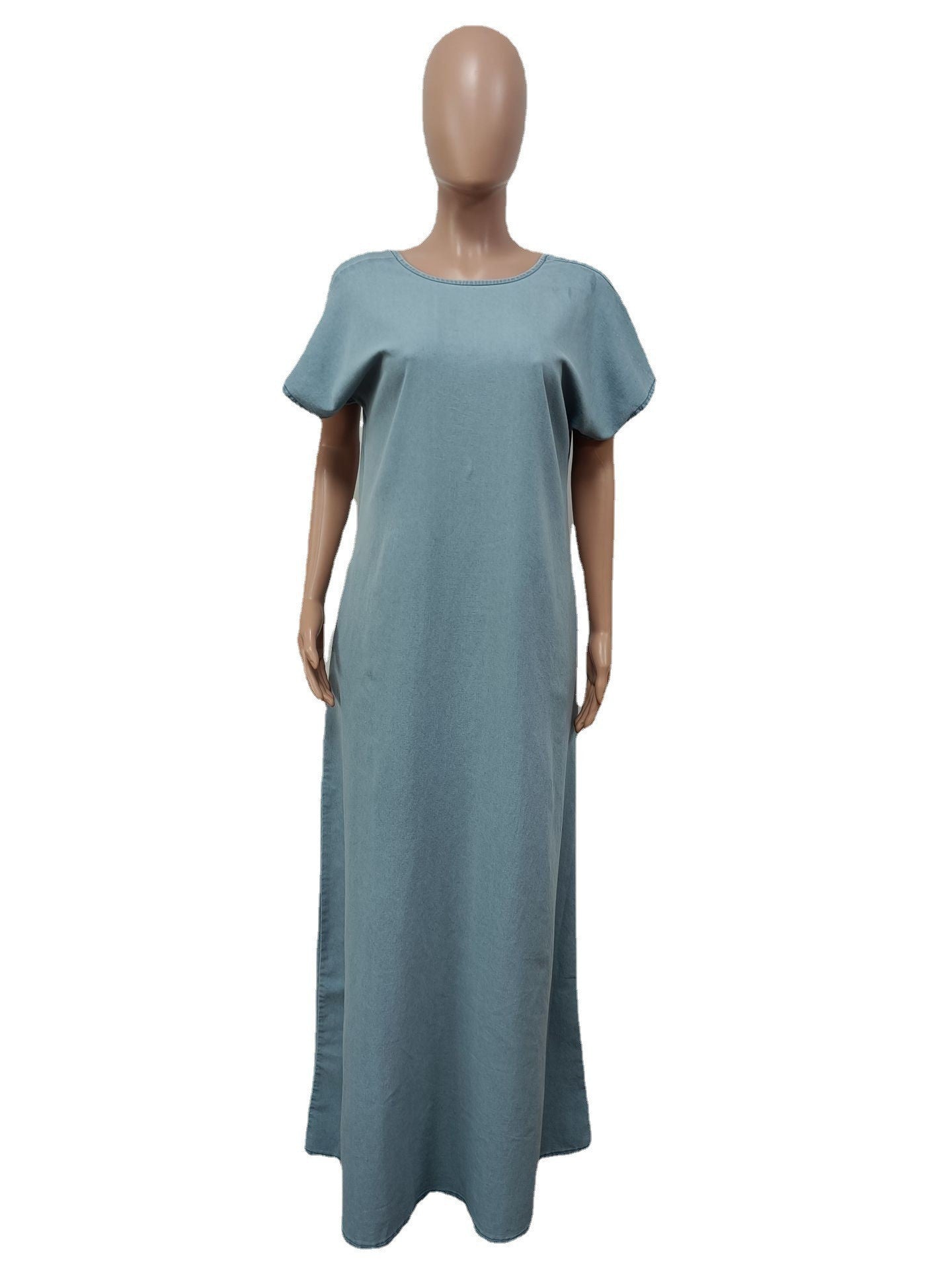 Vintage Loose Deep V Low Back Long Denim Dress 12