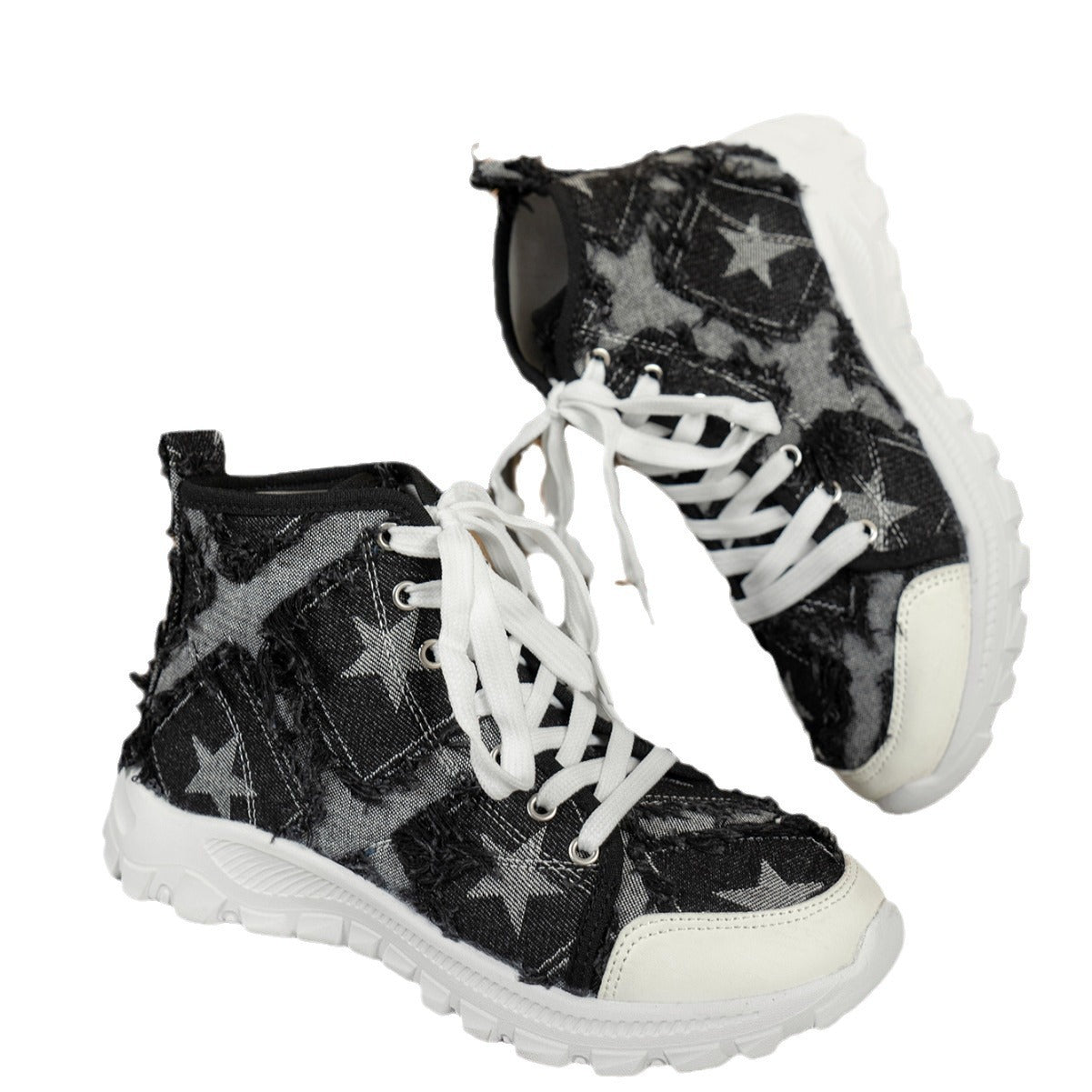 Autumn Winter Thick-Soled Washed Denim Plaid Women Casual Short Boots 7