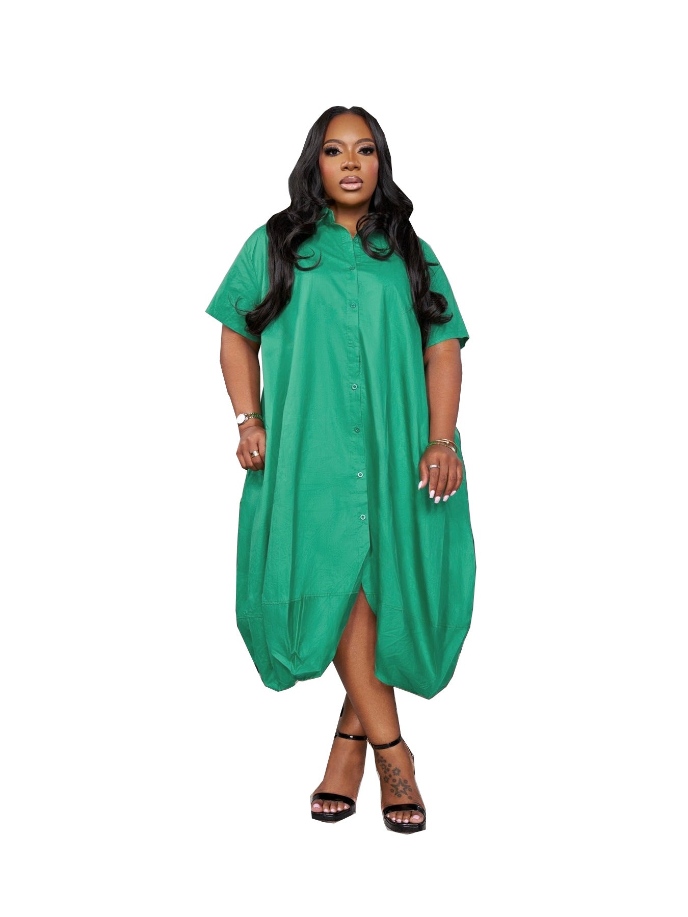 Summer Plus Size Solid Color Short-Sleeve Loose Dress 10