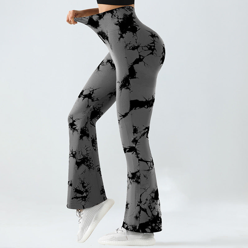 Tie Dye Bell Bottom Yoga Pants Women's High Waist Butt Lift Sports Tight Fitting Wide Leg Fitness Trousers 5