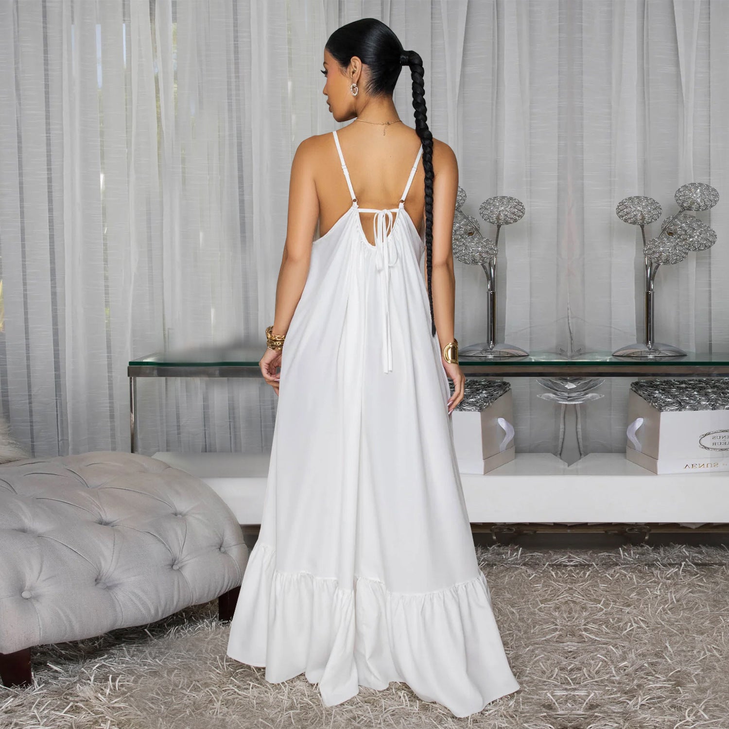 Fashion Women's Sexy Strappy Floral Print Low Back Maxi Dress 4