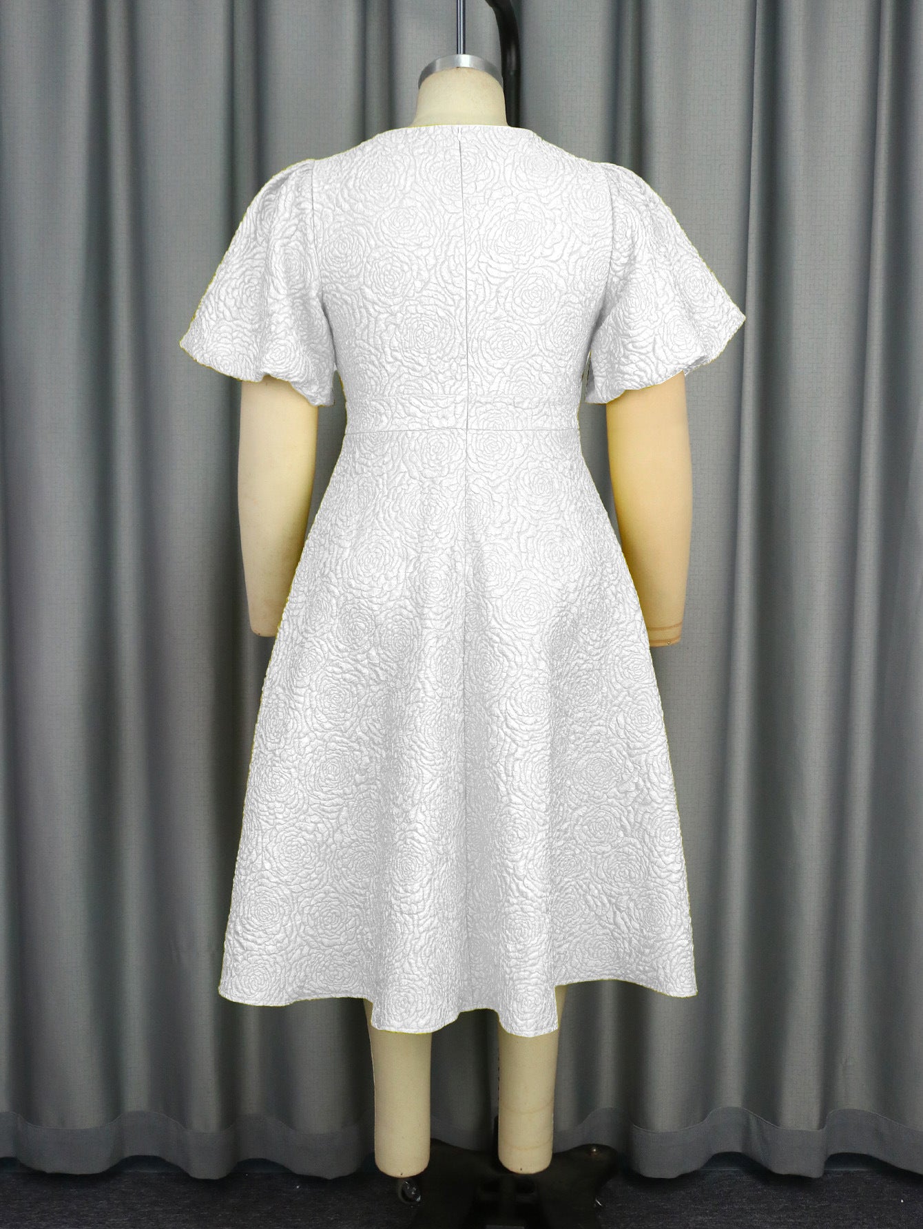 Flower Jacquard Round Neck Career A-line Dress 11