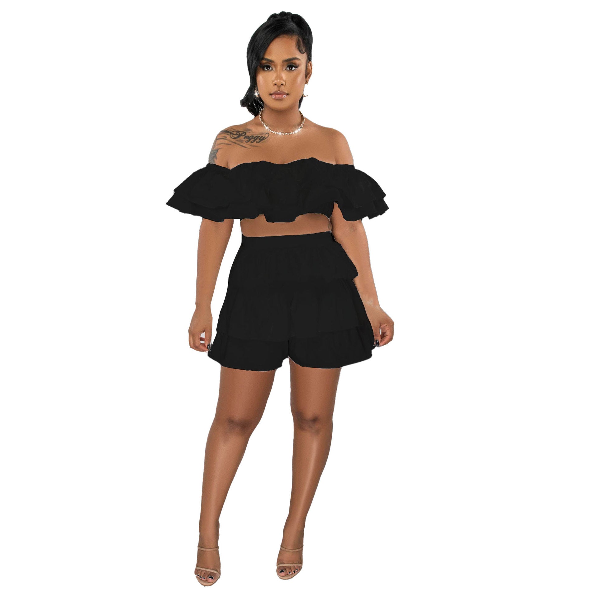 Women Sexy Ruffle Top and Shorts Two-Piece Set 11