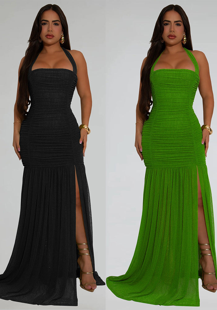 Women’s Summer Sheer High-Slit Solid Color Dress