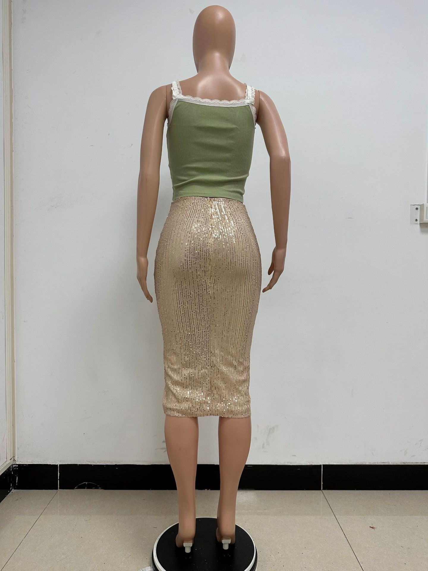 Women Slit Bodycon Sequined Skirt 70