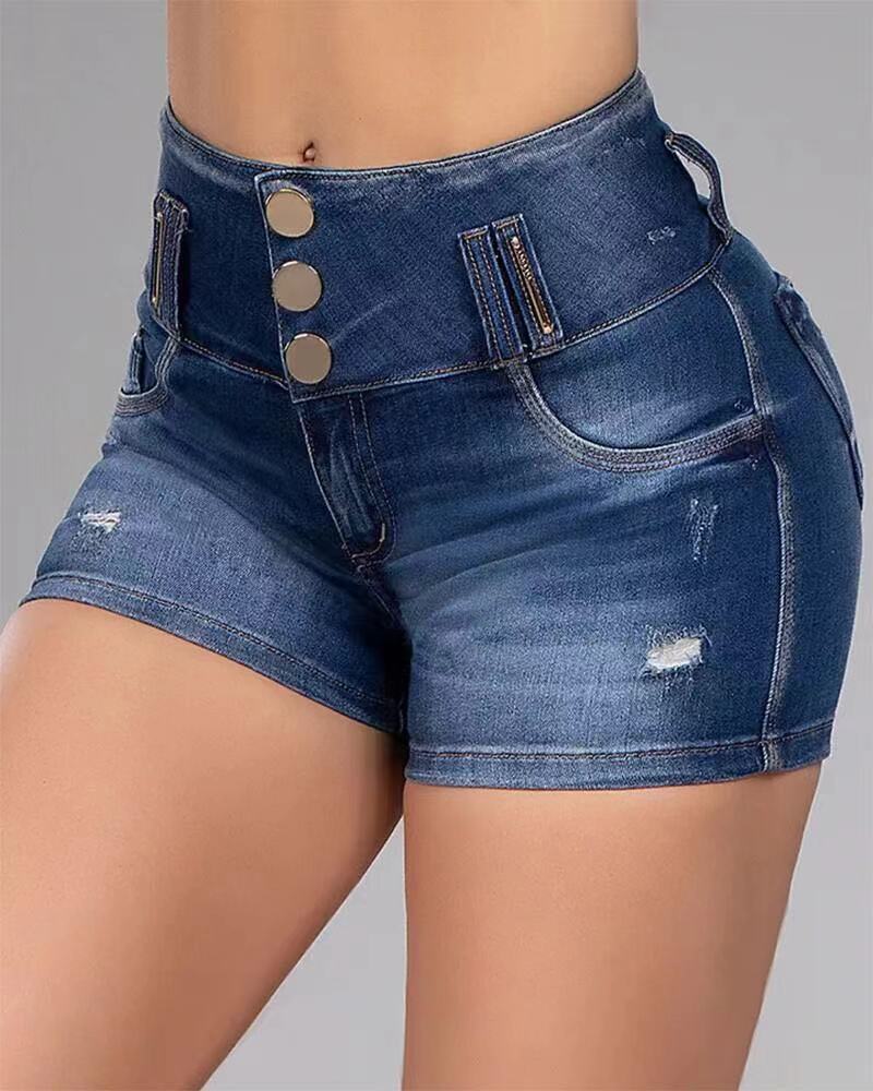 Women Stretch Ripped High Waist Denim Shorts 3