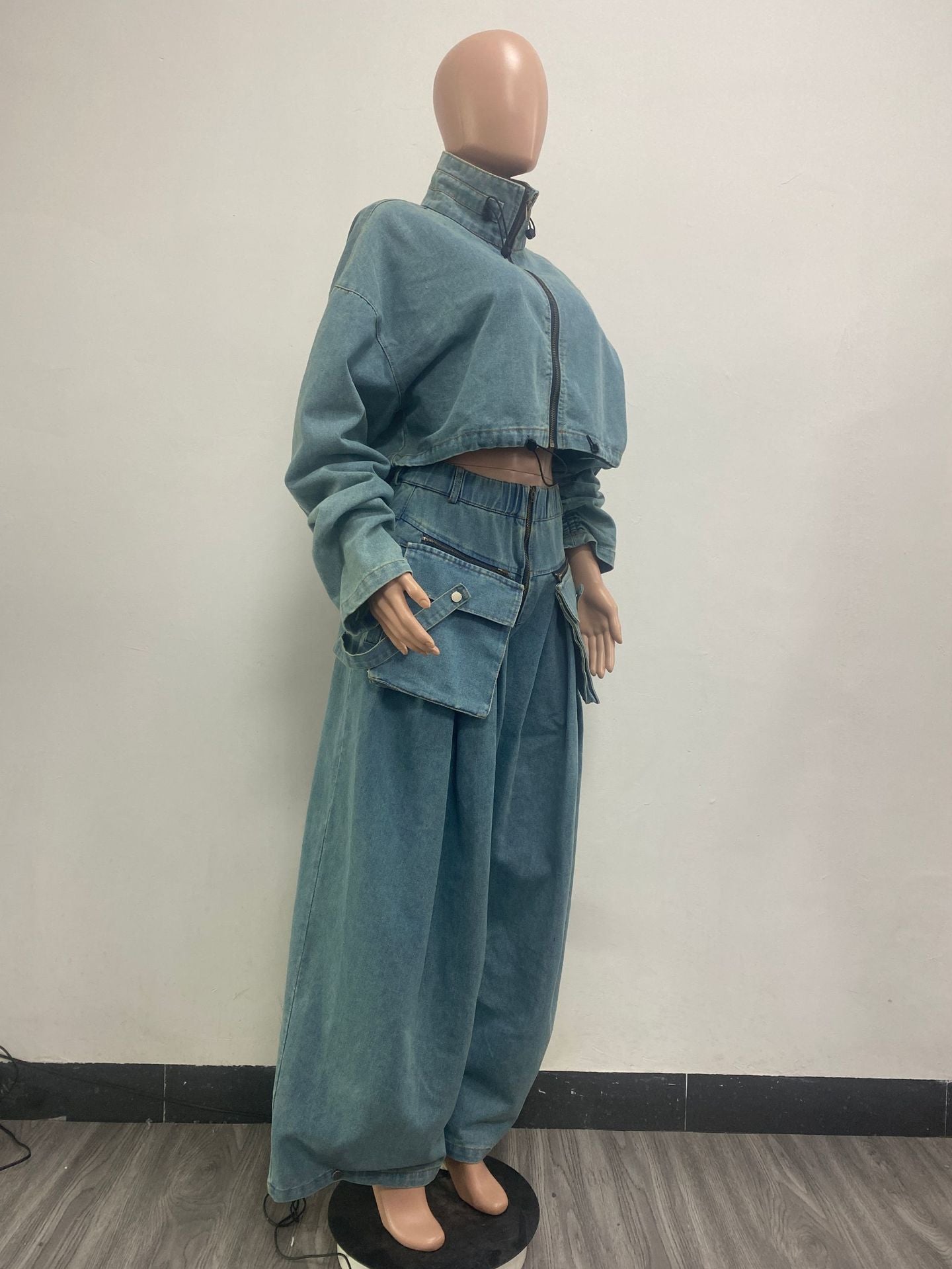 Fashion Retro Wide Leg Loose Denim Two Piece pants Set Women's Clothing 14