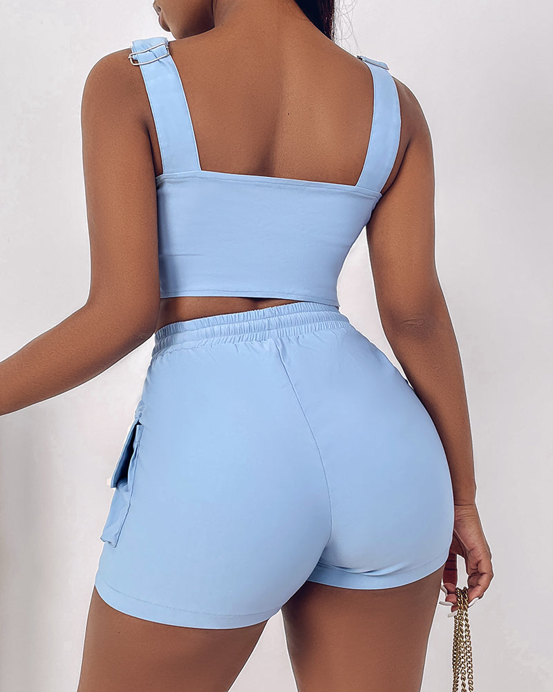 Women Tank Top and Cargos Shorts two-piece set 11