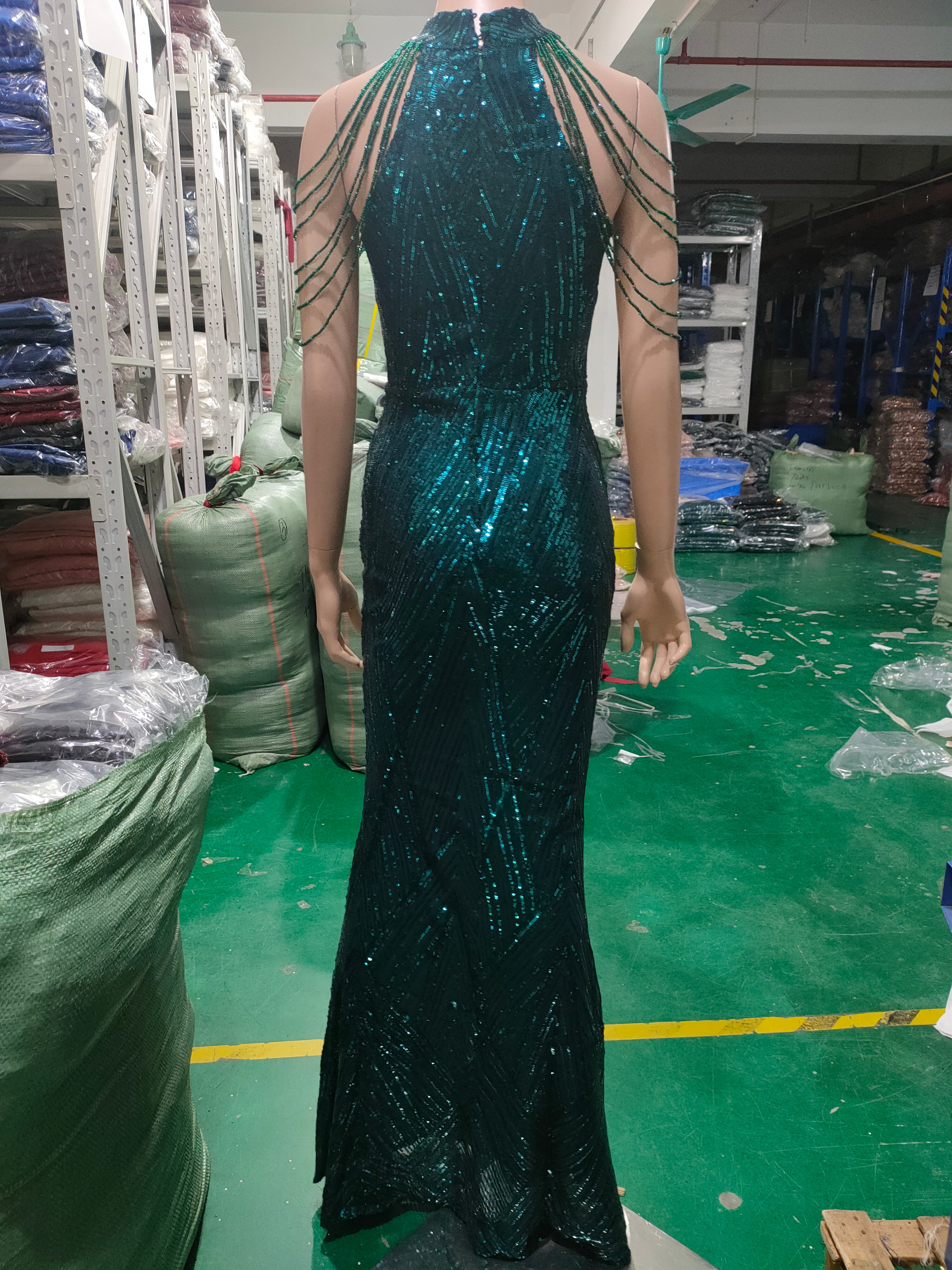 Deep V-Neck Sequined Fishtail Dress Sexy Evening Party Gown 27