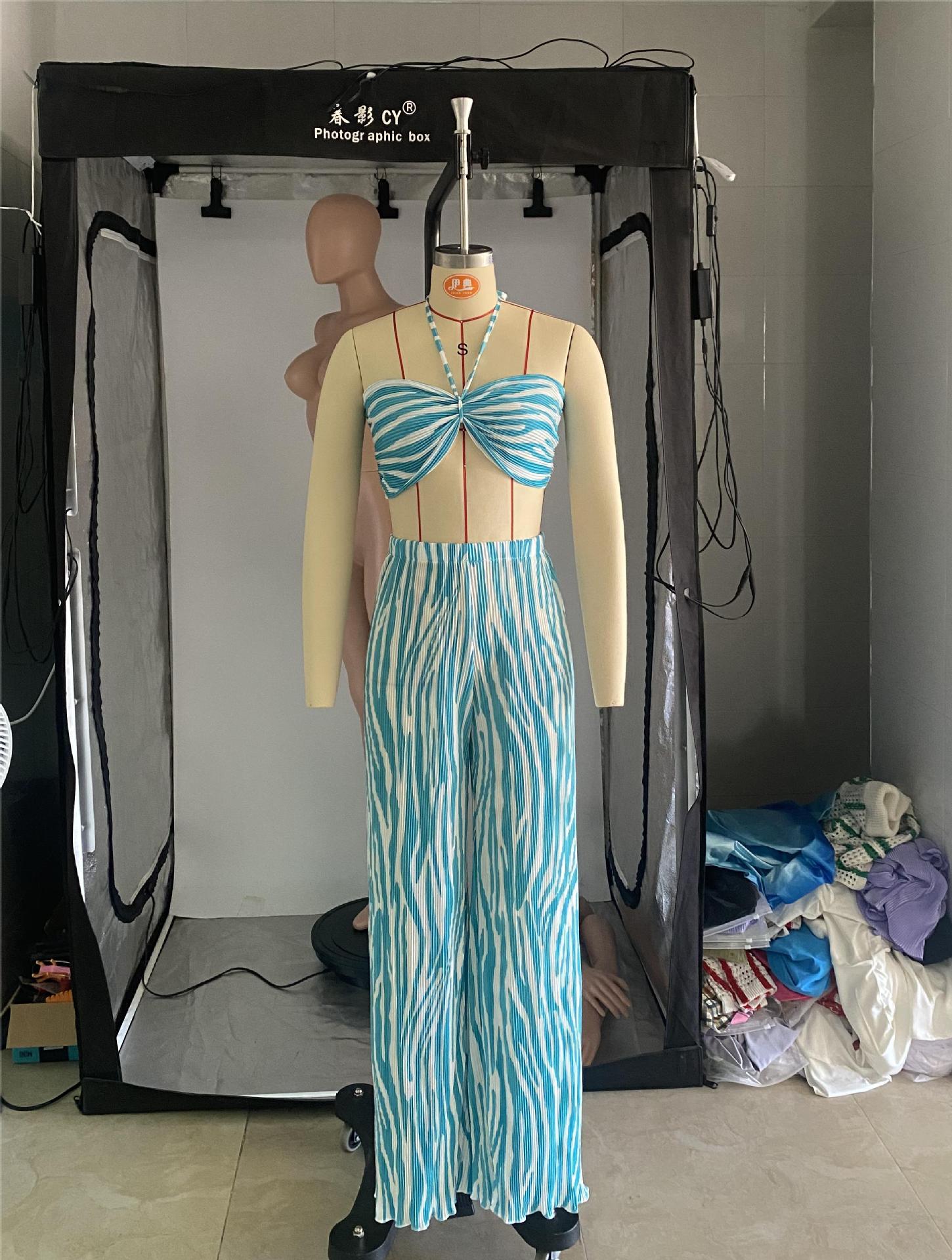 Women's Summer Crinkled Print Two-Piece Set 21