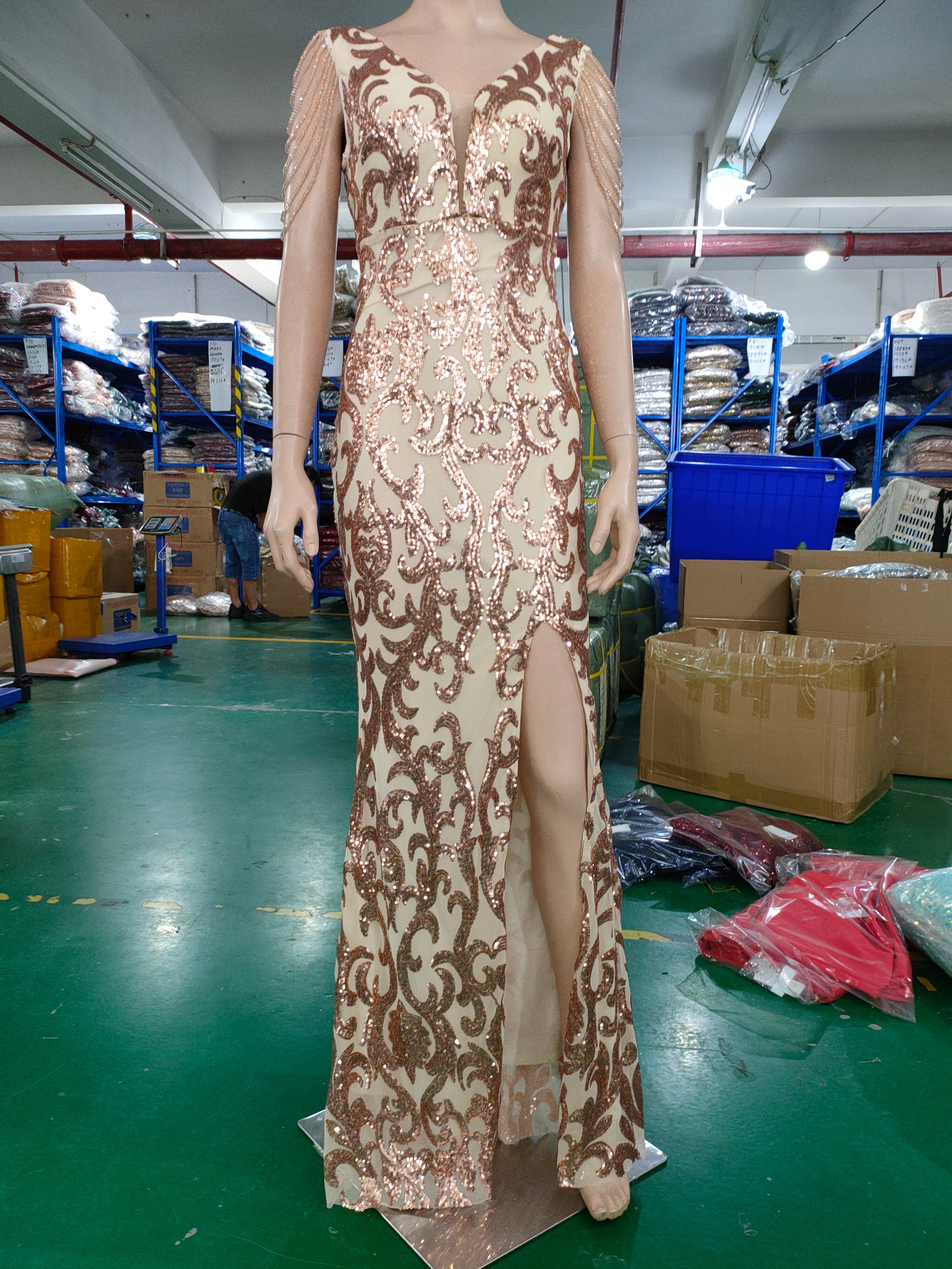 Women Sequined Sequin Long Evening Dress 12