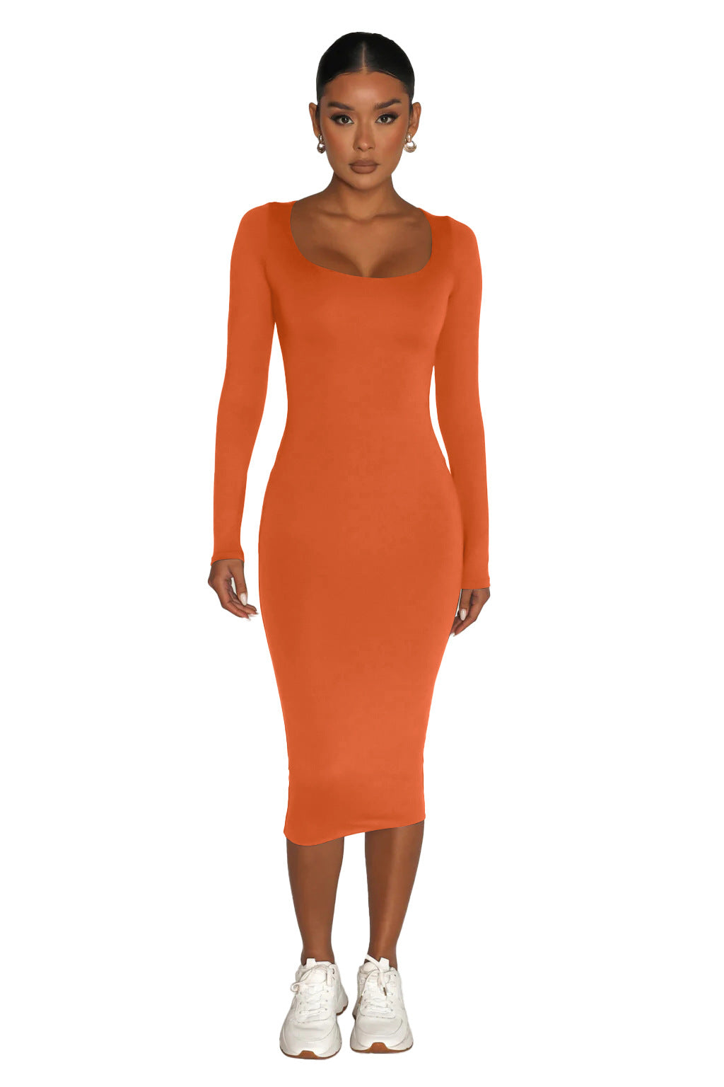 Women Sexy Long Sleeve Round Neck Bodycon Dress 8
