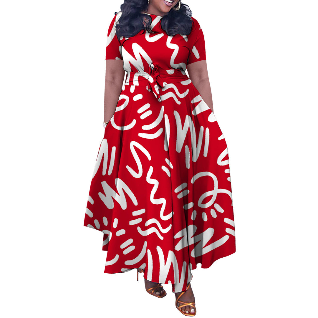 Women's Spring Fashion Chic Belt African Plus Size Maxi Dress 10