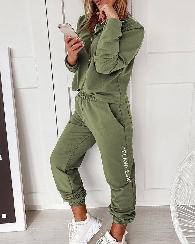 Women's Solid Color Casual Sport Two Piece Tracksuit