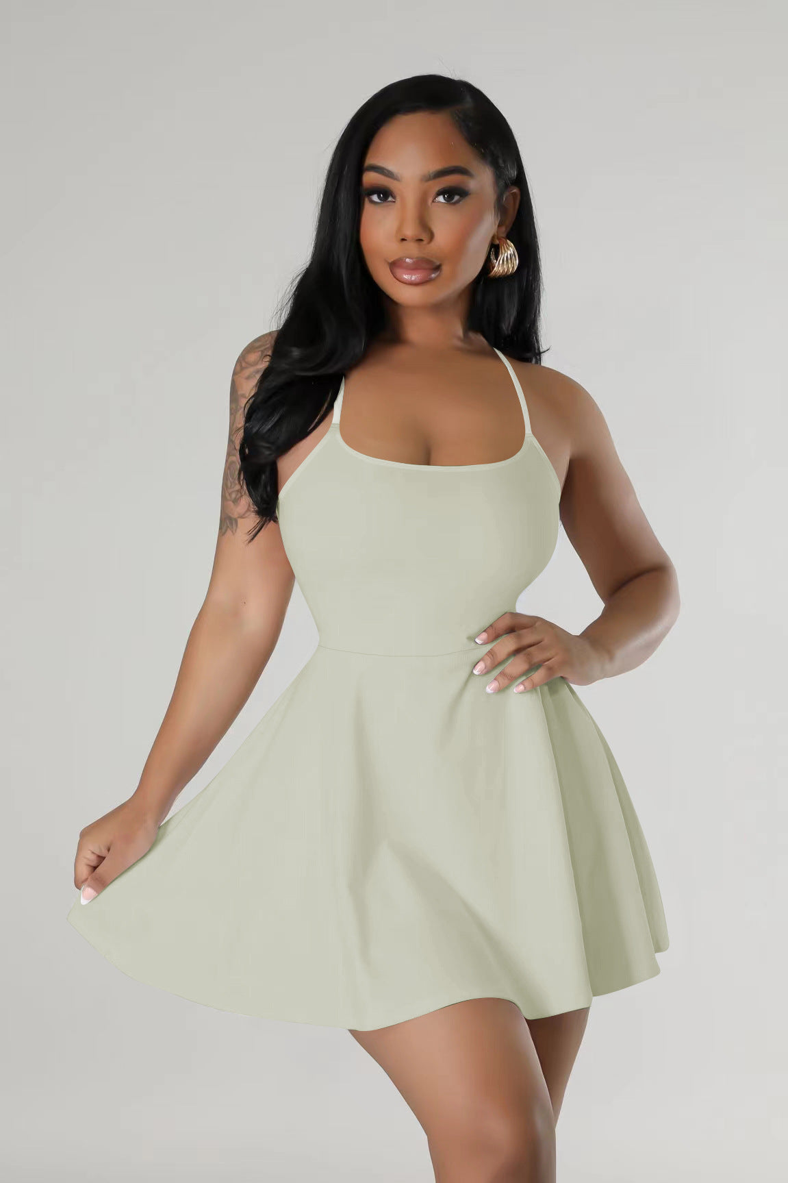 Women 's Spring Summer Fashionable And Sexy Chic Slim Waist Strap Solid Color Dress 22