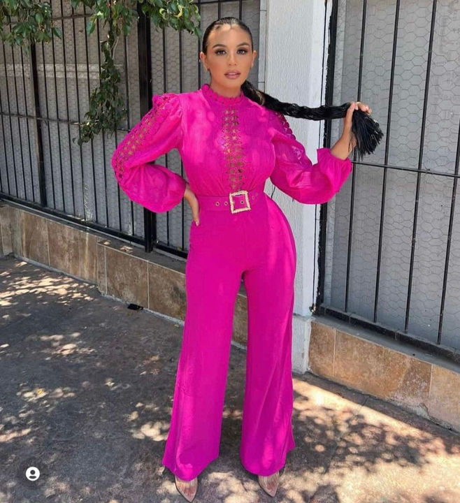 Women Elegant Lace Patchwork Lace-Up Wide-Leg Jumpsuit 32