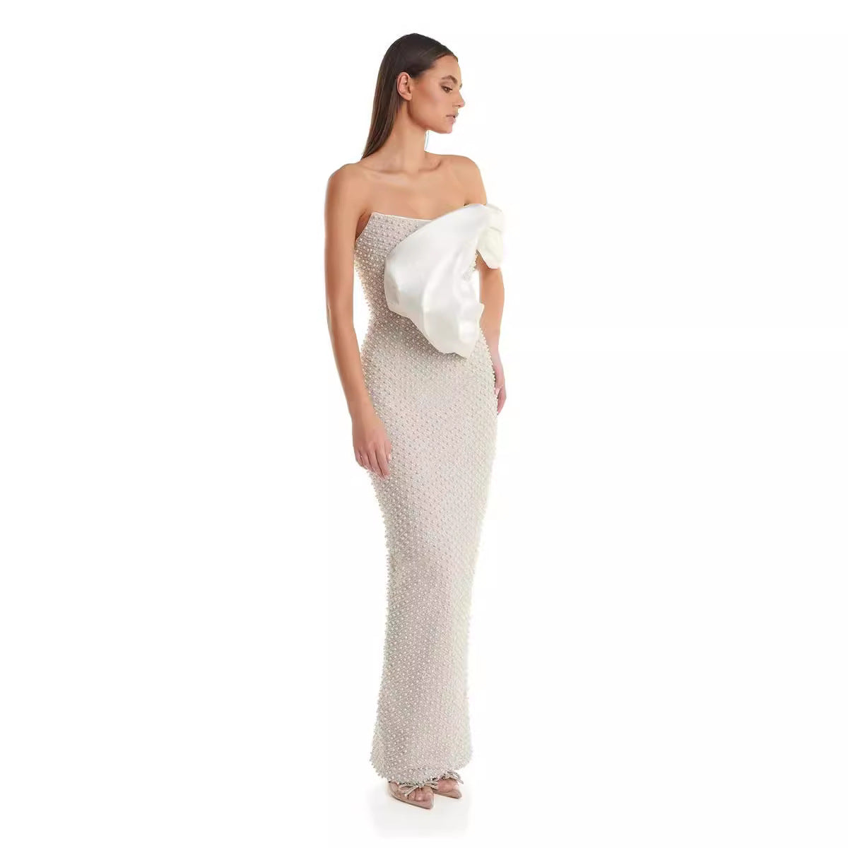 Women Sexy Strapless Beaded Dress 5