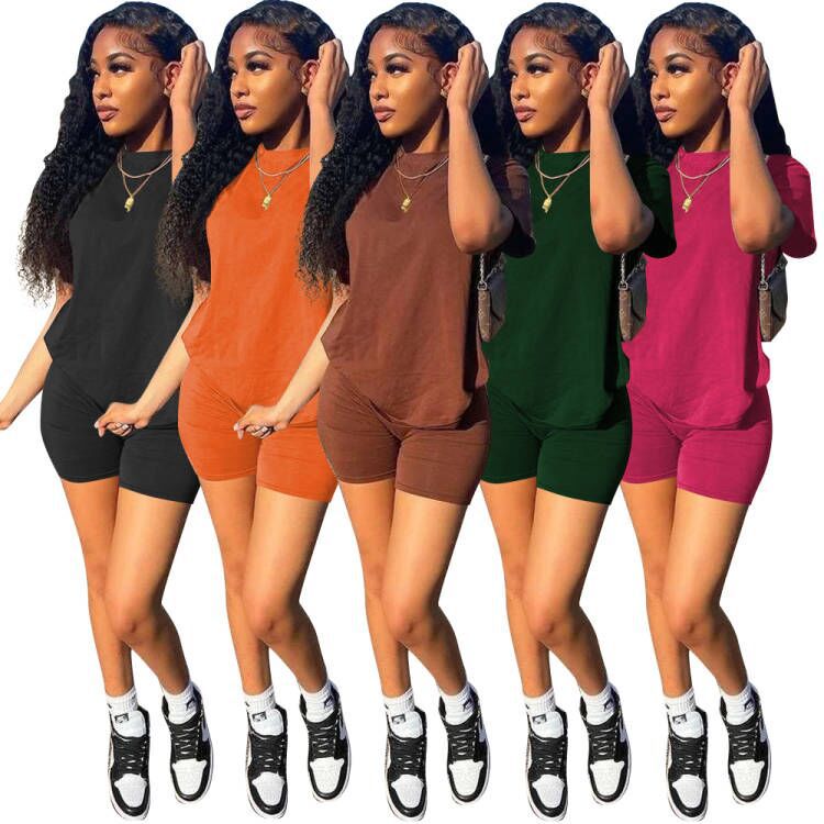 Women Summer Casual Short Sleeve Top + Shorts Sports Two-piece Set