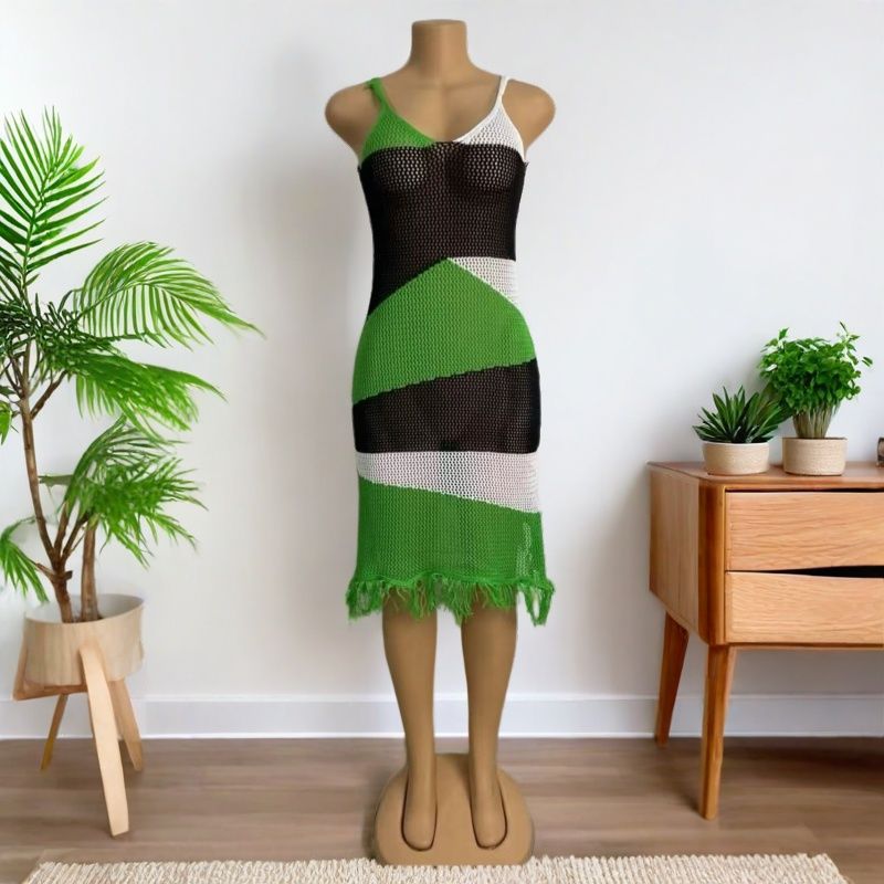 Knitting Summer Low Back Striped Chic Sexy Holidays Strap Dress 3