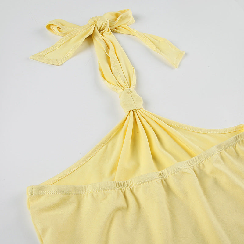 Summer Casual Sexy Knot Halter Neck Vest with Waist Drawstring Shorts Set 12