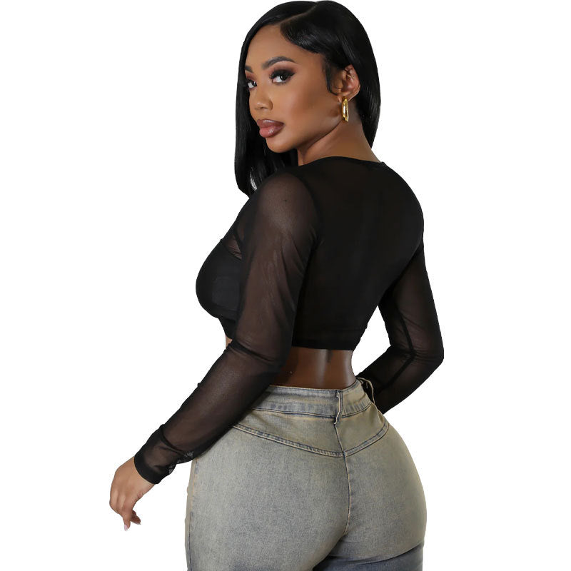 Women Solid Long Sleeve Casual Crop Top 6