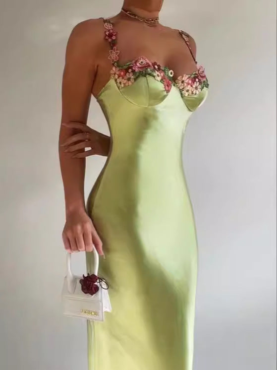 Women suspender lace satin French Bodycon dress 4