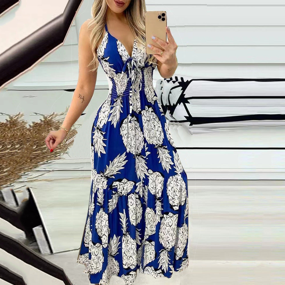 Halter Neck Strapless High Waist Printed Long Sexy Women's Dress 12