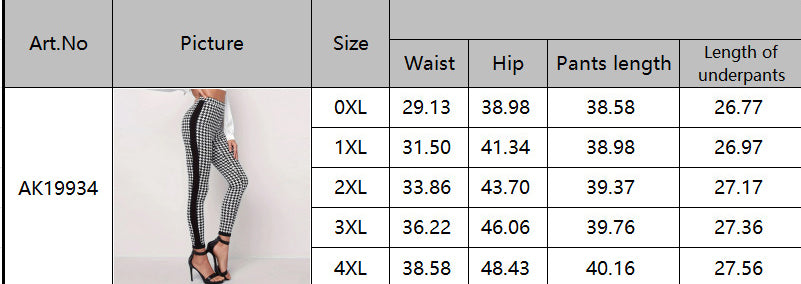 Autumn And Winter Houndstooth Print Trousers Black Stripes Patchwork Slim High Waist Pencil Pants 8