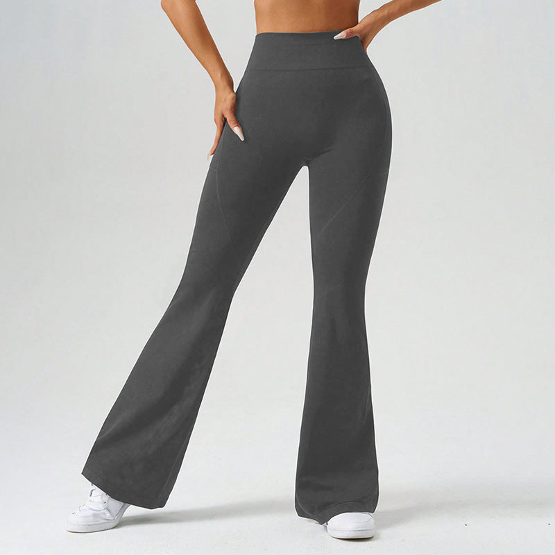 Women Bell Bottom Sports Yoga Fitness Pocket Wide-leg Pants 4