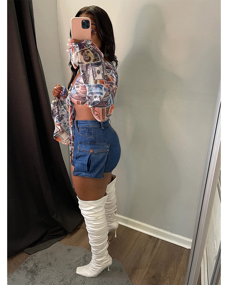 Women's Washed Stretch Denim Shorts 4