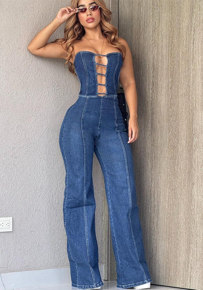 Women  Strapless Backless Denim Jumpsuits