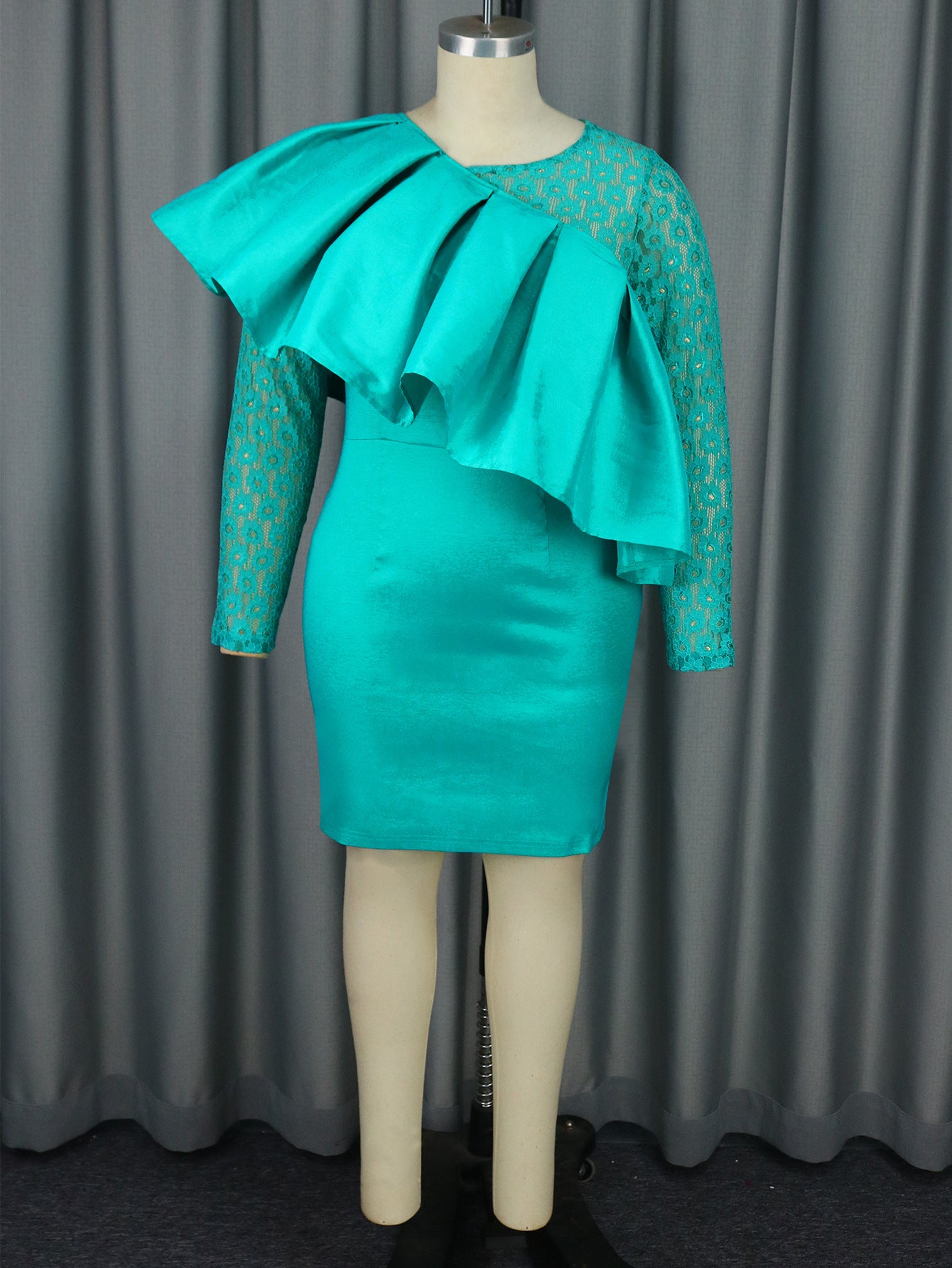 Women Elegant Lace Sleeve Formal Party Party Ruffle Dress 10