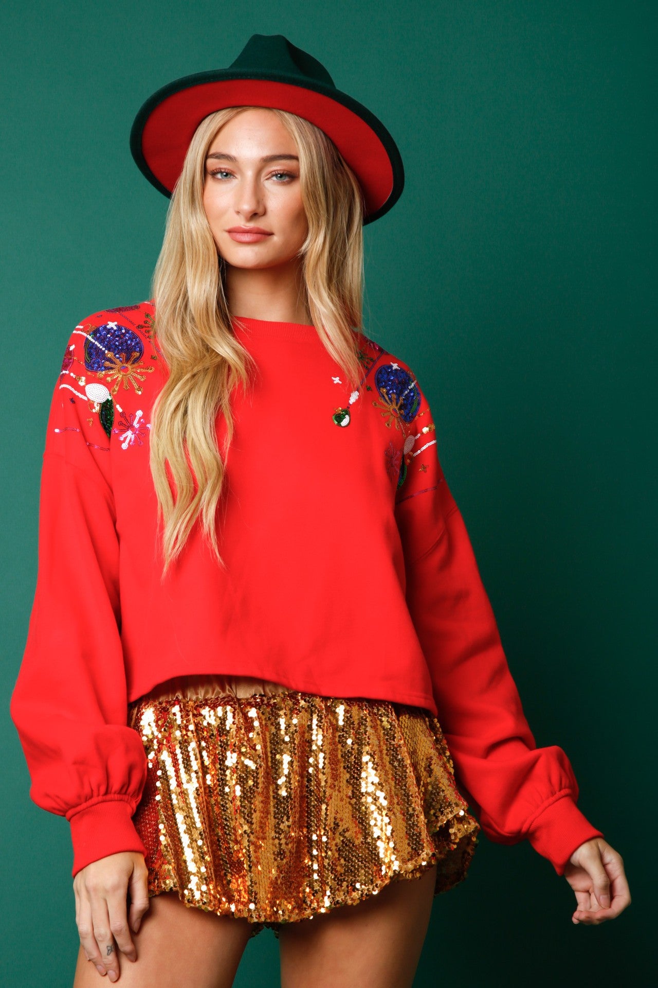 Women's winter fashion Christmas sequins Round Neck pullover loose long sleeve T-shirt Top 9