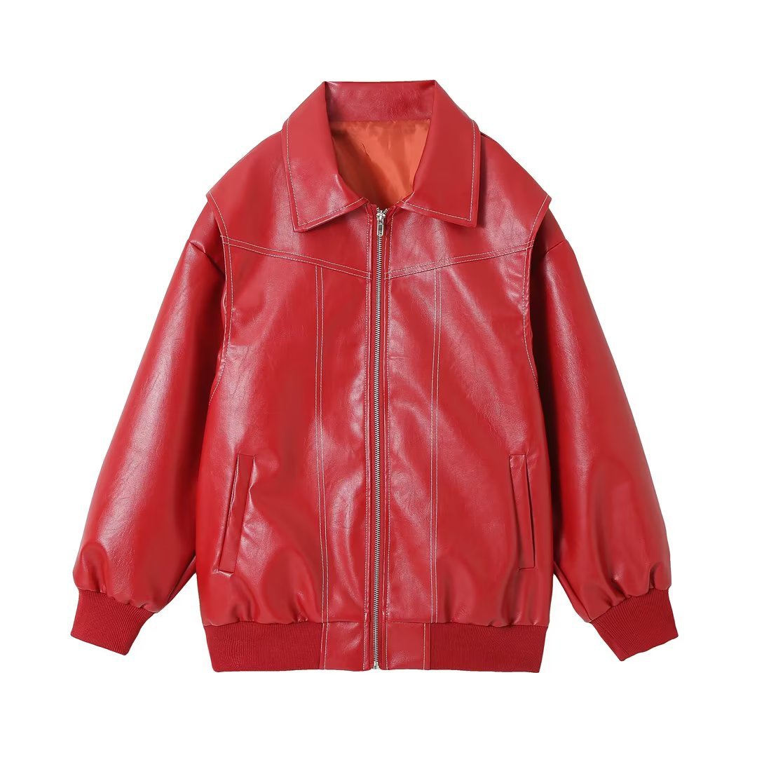 Autumn Women's Retro Stand Collar Leather Jacket 13